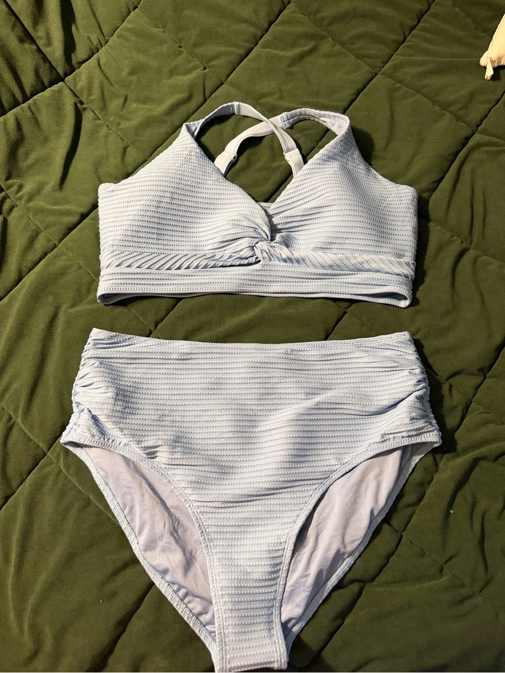 Uniqlo Light Blue Textured High-Waist Bikini Set
